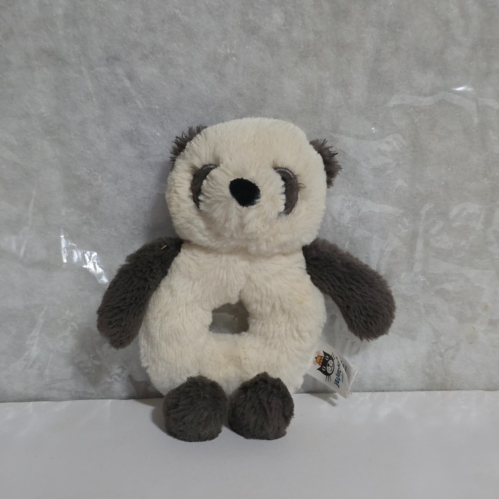 Jellycat Harry Panda Grabber Rattle Ring Soft Plush Toy 5" Gray & White